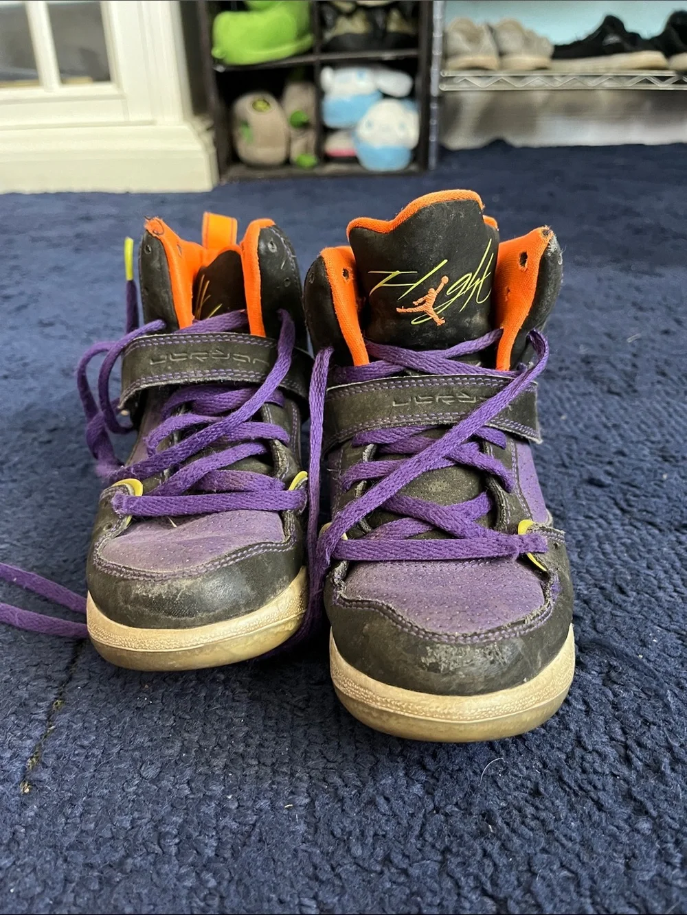 Jordan Kids High-Top Sneakers in Purple, Black & Orange